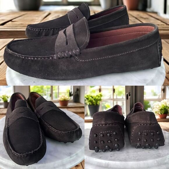 Massimo Matteo Leather Nubuck Suede Penny Driver Slip On - Picture 1 of 16